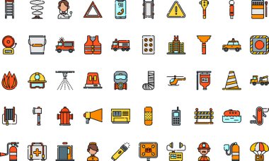 Acil durum simgeleri: Düzenlenebilir Vuruşlu Yüksek Kalite Vektör Simgeleri Koleksiyonu. Profesyonel ve Yaratıcı Projeler için ideal.