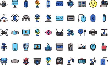 Yüksek Kaliteli Vektör Simgesi Koleksiyonu ve Düzenlenebilir Vuruşlu Teknoloji simgeleri. Profesyonel ve Yaratıcı Projeler için ideal.