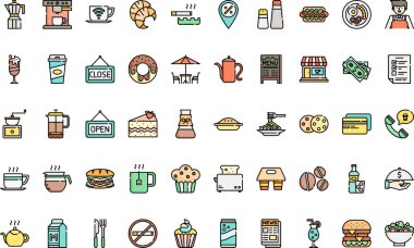 Düzenlenebilir Vuruşlu Cafe Yüksek Kaliteli Vektör Simgeleri Koleksiyonu. Profesyonel ve Yaratıcı Projeler için ideal.