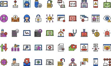 Düzenlenebilir Vuruşlu Siber Suçlar Yüksek Kaliteli Vektör Simgeleri Koleksiyonu. Profesyonel ve Yaratıcı Projeler için ideal.