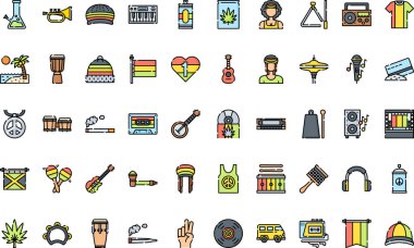 Düzenlenebilir Vuruşlu Reggae simgeleri Yüksek Kalite Vektör Simgeleri Koleksiyonu. Profesyonel ve Yaratıcı Projeler için ideal.