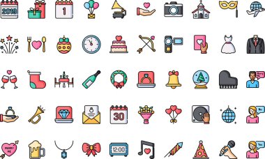 Yeni Yıl Önerileri Düzenlenebilir Vuruşlu Yüksek Kaliteli Vektör Simgeleri Koleksiyonu. Profesyonel ve Yaratıcı Projeler için ideal.