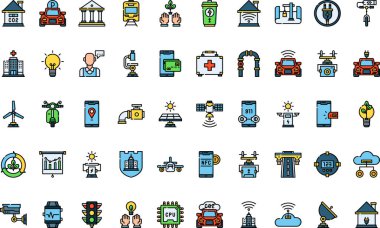 Düzenlenebilir Vuruşlu Akıllı Şehir Yüksek Kaliteli Vektör Simgeleri Koleksiyonu. Profesyonel ve Yaratıcı Projeler için ideal.