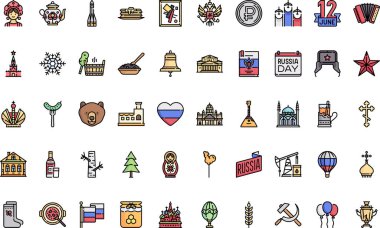 Rusya, Düzenlenebilir Vuruşla Yüksek Kalite Vektör Simgeleri Koleksiyonunu simgeledi. Profesyonel ve Yaratıcı Projeler için ideal.