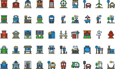 Düzenlenebilir Vuruşlu Şehir Yaşamı Yüksek Kaliteli Vektör Simgeleri Koleksiyonu. Profesyonel ve Yaratıcı Projeler için ideal.