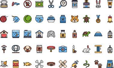 Pet shop simgeleri Yüksek Kaliteli Vektör Simgeleri Koleksiyonu Düzenlenebilir Vuruşlu. Profesyonel ve Yaratıcı Projeler için ideal.