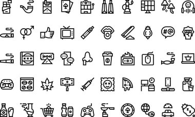 Kötü alışkanlıklar ikonları Yüksek Kaliteli Vektör Simgeleri Koleksiyonu Düzenlenebilir Vuruşlu. Profesyonel ve Yaratıcı Projeler için ideal.