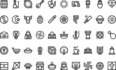 Hindistan Yüksek Kaliteli Vektör Simgeleri Koleksiyonunu Düzenlenebilir Vuruşla simgeliyor. Profesyonel ve Yaratıcı Projeler için ideal.