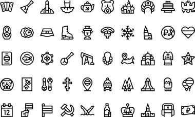 Rusya, Düzenlenebilir Vuruşla Yüksek Kalite Vektör Simgeleri Koleksiyonunu simgeledi. Profesyonel ve Yaratıcı Projeler için ideal.