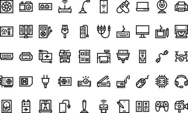 Bilgisayar çevresel simgeleri Düzenlenebilir Vuruşlu Yüksek Kalite Vektör Simgeleri Koleksiyonu. Profesyonel ve Yaratıcı Projeler için ideal