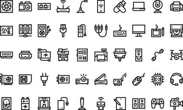 Computer peripherals icons High-Quality Vector Icons Collection with Editable Stroke. Ideal for Professional and Creative Projects
