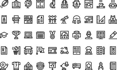 Lise simgeleri Yüksek Kalite Vektör Simgeleri Düzenlenebilir Vuruşlar Koleksiyonu. Profesyonel ve Yaratıcı Projeler için ideal