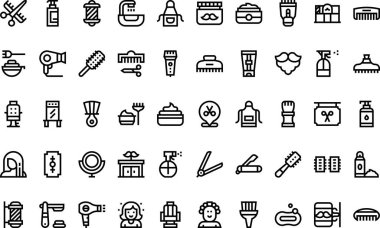 Kuaförlük ve berber dükkanının ikonları Düzenlenebilir Vuruşlarla Yüksek Kaliteli Vektör Simgeleri Koleksiyonu. Profesyonel ve Yaratıcı Projeler için ideal