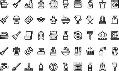 Düzenlenebilir Vuruşla Yüksek Kalite Vektör Simgeleri Koleksiyonu Temizleniyor. Profesyonel ve Yaratıcı Projeler için ideal