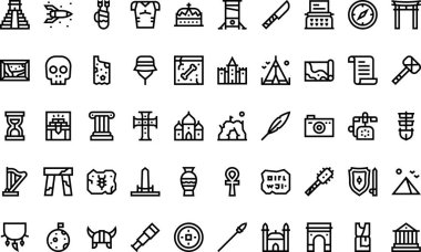 Tarih simgeleri: Düzenlenebilir Vuruşlu Yüksek Kalite Vektör Simgeleri Koleksiyonu. Profesyonel ve Yaratıcı Projeler için ideal