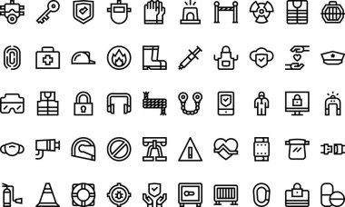 Düzenlenebilir Vuruşlu Yüksek Kaliteli Vektör Simgeleri Koleksiyonu koruma ve güvenlik simgeleri. Profesyonel ve Yaratıcı Projeler için ideal