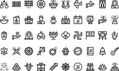 Diwali simgeleri Yüksek Kaliteli Vektör Simgeleri Koleksiyonu Düzenlenebilir Vuruşlu. Profesyonel ve Yaratıcı Projeler için ideal