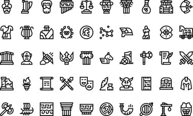 Eski Yunan simgeleri Yüksek Kaliteli Vektör Simgeleri Koleksiyonu Düzenlenebilir Vuruşlu. Profesyonel ve Yaratıcı Projeler için ideal