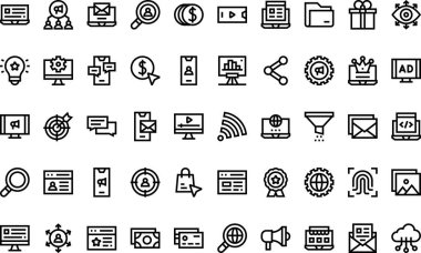 Düzenlenebilir Vuruşlu Yüksek Kaliteli Vektör Simgeleri Koleksiyonu dijital pazarlama simgeleri. Profesyonel ve Yaratıcı Projeler için ideal