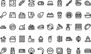 Düzenlenebilir Vuruşlu Yiyecek Simgeleri Yüksek Kalite Vektör Simgeleri Koleksiyonu. Profesyonel ve Yaratıcı Projeler için ideal