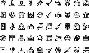 Hindistan Cumhuriyet Günü, Düzenlenebilir Vuruşlarla Yüksek Kaliteli Vektör Simgeleri Koleksiyonu simgeleri. Profesyonel ve Yaratıcı Projeler için ideal