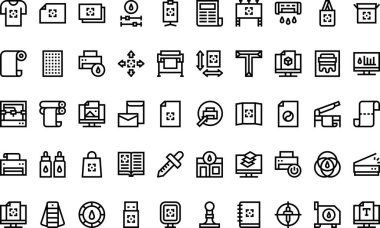 Düzenlenebilir Vuruşla Yüksek Kalite Vektör Simgeleri Koleksiyonu Yazdırılıyor. Profesyonel ve Yaratıcı Projeler için ideal