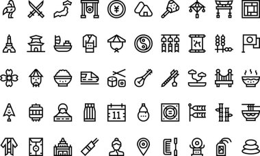 Japonya Yüksek Kaliteli Vektör Simgeleri Koleksiyonunu Düzenlenebilir Vuruşla Simgeler. Profesyonel ve Yaratıcı Projeler için ideal