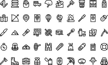 Düzenlenebilir Vuruşlu Macera Simgeleri Yüksek Kalite Vektör Simgeleri Koleksiyonu. Profesyonel ve Yaratıcı Projeler için ideal