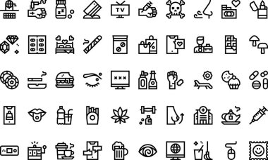 Bağımlılık simgeleri: Düzenlenebilir Vuruşlu Yüksek Kalite Vektör Simgeleri Koleksiyonu. Profesyonel ve Yaratıcı Projeler için ideal