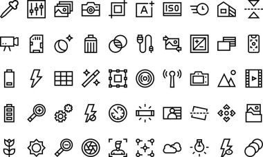 Kamera arayüzü simgeleri Düzenlenebilir Vuruş ile Yüksek Kalite Vektör Simgeleri Koleksiyonu. Profesyonel ve Yaratıcı Projeler için ideal.