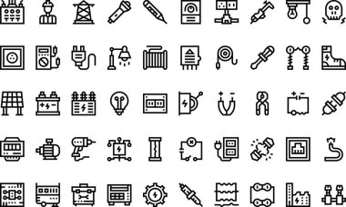 Elektrikçi araçları ve ögeler Yüksek Kaliteli Vektör Simgeleri Koleksiyonu Düzenlenebilir Vuruşla. Profesyonel ve Yaratıcı Projeler için ideal.