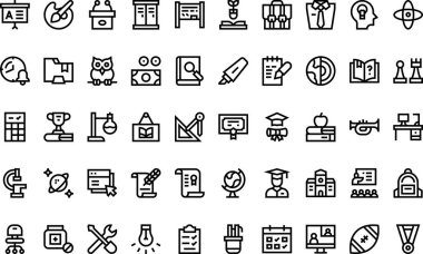 Akademi simgeleri Yüksek Kalite Vektör Simgeleri Düzenlenebilir Vuruşla Koleksiyonu. Profesyonel ve Yaratıcı Projeler için ideal.