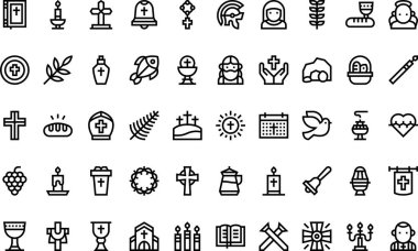 Kutsal hafta simgeleri Yüksek Kalite Vektör Simgeleri Düzenlenebilir Vuruşlar Koleksiyonu. Profesyonel ve Yaratıcı Projeler için ideal.