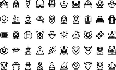Kostüm partisi simgeleri Düzenlenebilir Vuruşlu Yüksek Kaliteli Vektör Simgeleri Koleksiyonu. Profesyonel ve Yaratıcı Projeler için ideal.