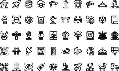 Fütürist teknoloji simgeleri Yüksek Kaliteli Vektör Simgeleri Koleksiyonu ve Düzenlenebilir Vuruşlar. Profesyonel ve Yaratıcı Projeler için ideal.