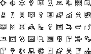 Geliştirme simgeleri Düzenlenebilir Vuruşlu Yüksek Kalite Vektör Simgeleri Koleksiyonu. Profesyonel ve Yaratıcı Projeler için ideal