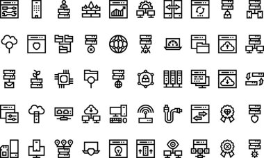 Düzenlenebilir Vuruşlu Yüksek Kalite Vektör Simgeleri Koleksiyonu web sunucusu simgeleri. Profesyonel ve Yaratıcı Projeler için ideal