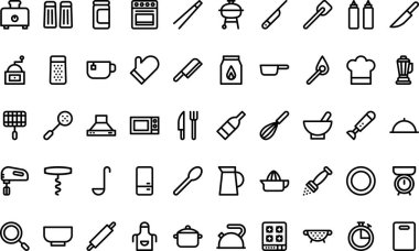 Düzenlenebilir Vuruşla Yüksek Kalite Vektör Simgeleri Koleksiyonu Pişiriliyor. Profesyonel ve Yaratıcı Projeler için ideal