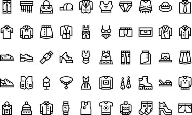 Düzenlenebilir Vuruşlu Kıyafet Simgeleri Yüksek Kaliteli Vektör Simgeleri Koleksiyonu. Profesyonel ve Yaratıcı Projeler için ideal