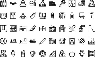 Düzenlenebilir Vuruşlu Anaokulu Simgeleri Yüksek Kaliteli Vektör Simgeleri Koleksiyonu. Profesyonel ve Yaratıcı Projeler için ideal