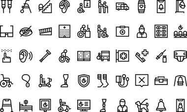 Engelli insanlar yardım simgeleri Düzenlenebilir Vuruşlu Yüksek Kalite Vektör Simgeleri Koleksiyonu. Profesyonel ve Yaratıcı Projeler için ideal.