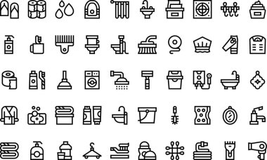 Banyo simgeleri Yüksek Kaliteli Vektör Simgeleri Koleksiyonu ve Düzenlenebilir Vuruş. Profesyonel ve Yaratıcı Projeler için ideal