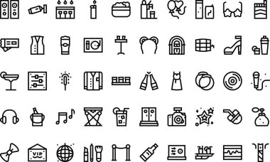 Diskotek simgeleri Yüksek Kaliteli Vektör Simgeleri Koleksiyonu Düzenlenebilir Vuruşlu. Profesyonel ve Yaratıcı Projeler için ideal.