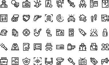 Düzenlenebilir Vuruşlu Yüksek Kaliteli Vektör Simgeleri Koleksiyonu özel dedektif simgeleri. Profesyonel ve Yaratıcı Projeler için ideal.