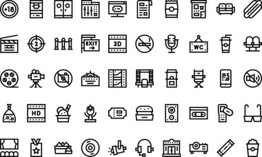 Düzenlenebilir Vuruşlu Sinema Simgeleri Yüksek Kaliteli Vektör Simgeleri Koleksiyonu. Profesyonel ve Yaratıcı Projeler için ideal