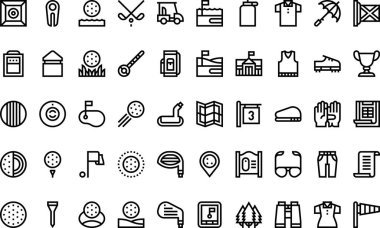 Golf simgeleri Yüksek Kaliteli Vektör Simgeleri Koleksiyonu Düzenlenebilir Vuruşlu. Profesyonel ve Yaratıcı Projeler için ideal