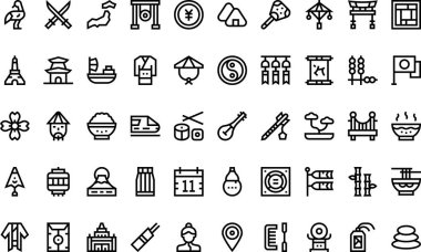 Japonya Yüksek Kaliteli Vektör Simgeleri Koleksiyonunu Düzenlenebilir Vuruşla Simgeler. Profesyonel ve Yaratıcı Projeler için ideal