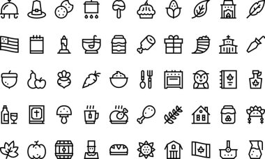 Şükran Günü ikonları Yüksek Kaliteli Vektör Simgeleri Koleksiyonu ve Düzenlenebilir Darbe. Profesyonel ve Yaratıcı Projeler için ideal