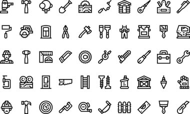 Marangozluk simgeleri Düzenlenebilir Vuruşlu Yüksek Kalite Vektör Simgeleri Koleksiyonu. Profesyonel ve Yaratıcı Projeler için ideal.