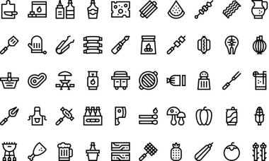 Düzenlenebilir Vuruşlu Barbekü Simgeleri Yüksek Kaliteli Vektör Simgeleri Koleksiyonu. Profesyonel ve Yaratıcı Projeler için ideal